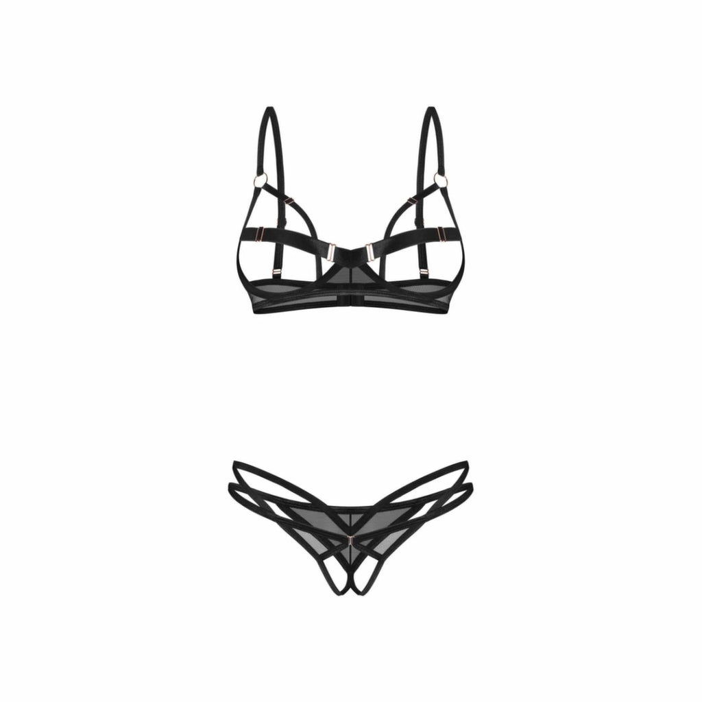 Obsessive Euridia komplet dwuczęściowy czarny z wycięciami XS/S