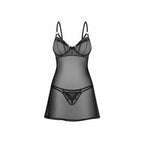 Obsessive Euridia Chemise Black - Komplet Halka i Stringi z Regulacją M/L