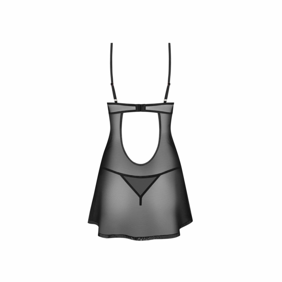 Obsessive Euridia Chemise Black - Komplet Halka i Stringi z Regulacją M/L