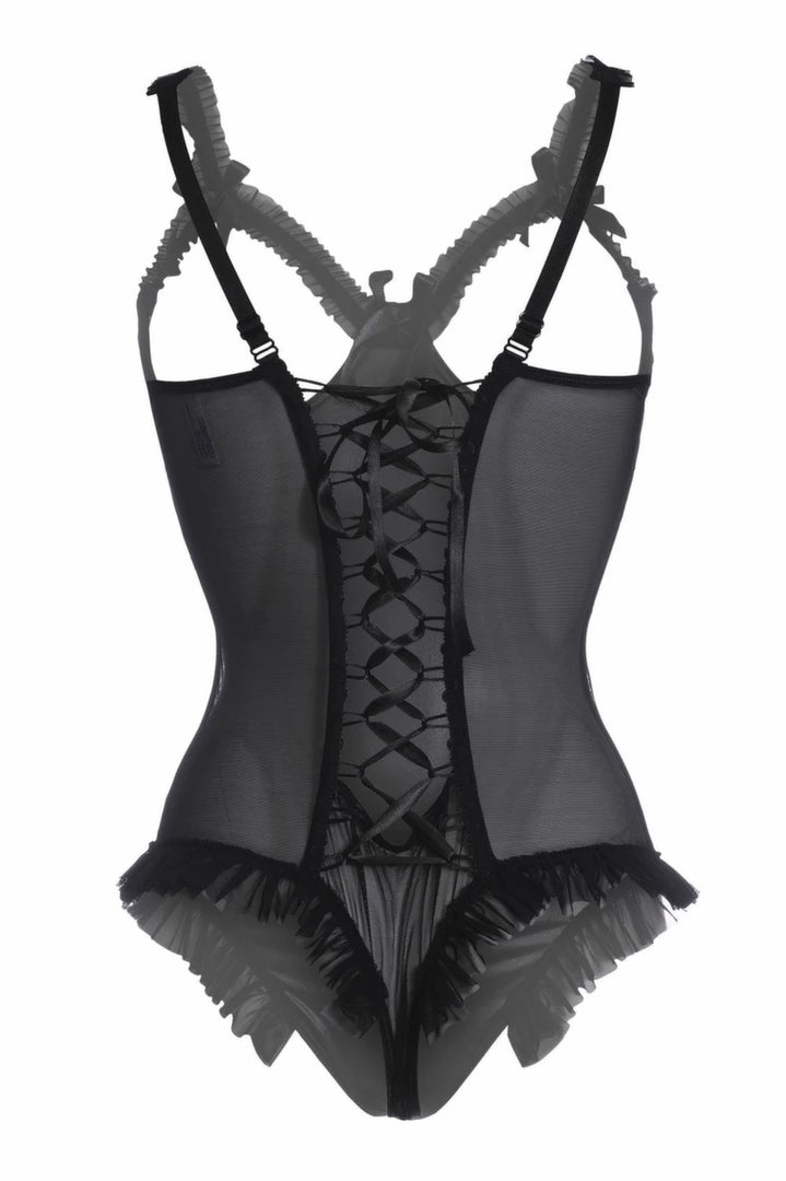Christine Mistique Wetlook Body z Prześwitującymi Bokami i Ozdobnym Tyłem L/XL