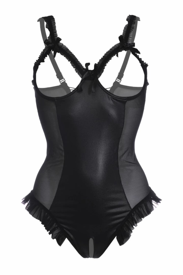 Christine Mistique Wetlook Body z Prześwitującymi Bokami i Ozdobnym Tyłem L/XL