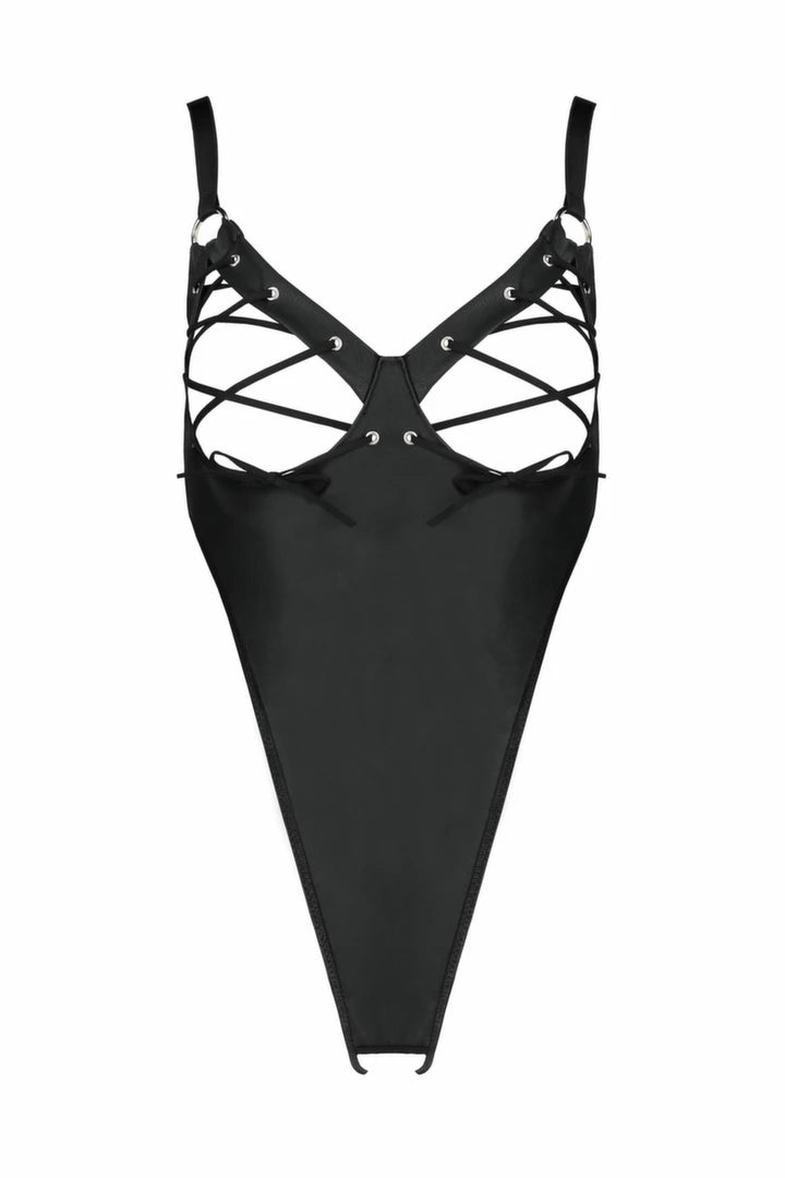 Passion Celine Body Black - regulowany model z ekoskory, otwarty kroj