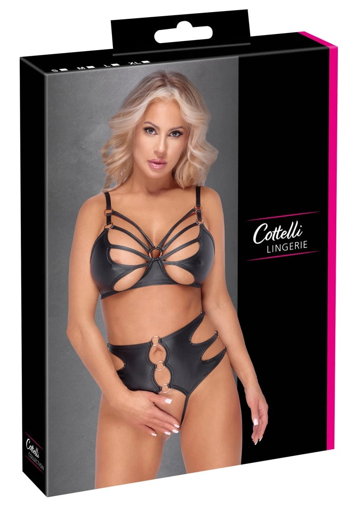 Cottelli LINGERIE komplet matowy biustonosz i wysokie majtki L czarny