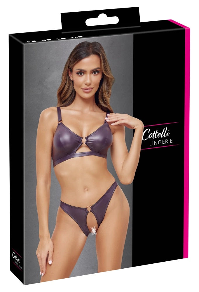 Cottelli Lingerie Zestaw Soft Wet Look Fioletowy XL - Biustonosz i Otwarte Majtki