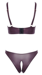 Cottelli Lingerie Zestaw Soft Wet Look Fioletowy XL - Biustonosz i Otwarte Majtki