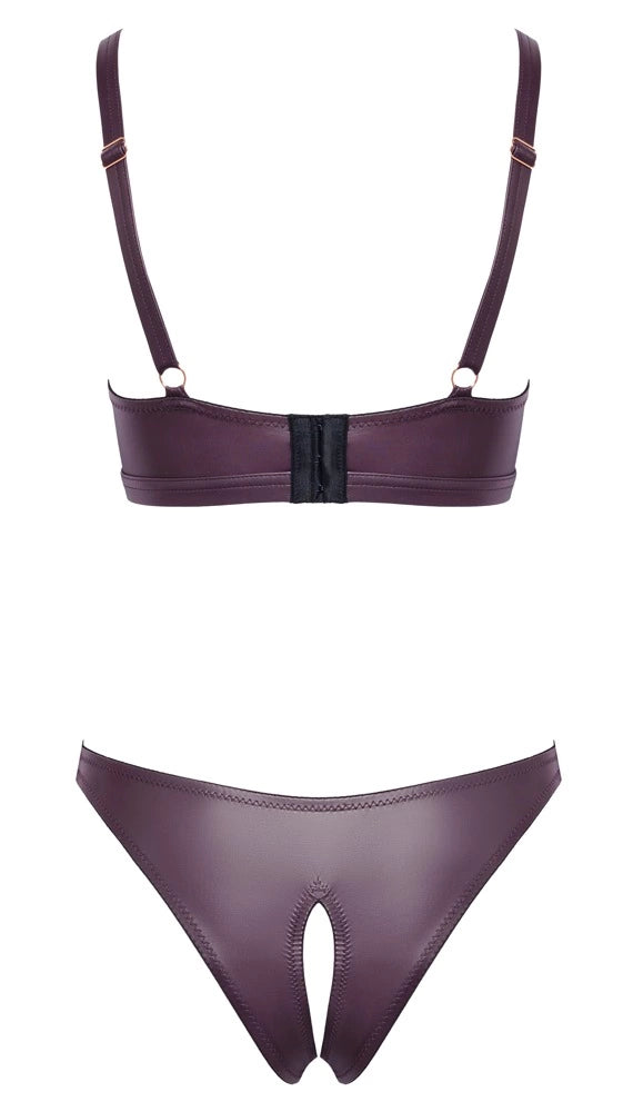 Cottelli Lingerie Zestaw Soft Wet Look Fioletowy XL - Biustonosz i Otwarte Majtki