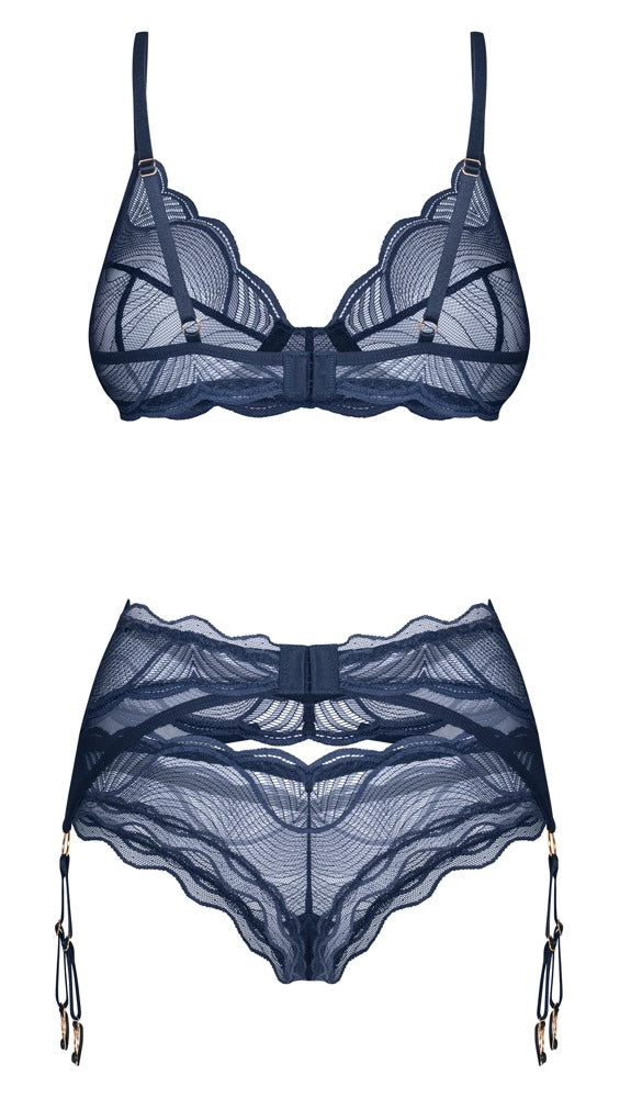 Obsessive Nightly Blue komplet z fiszbinami, pas do pończoch, M/L