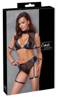 Cottelli Bondage komplet top i majtki XL czarny matowy z paskami