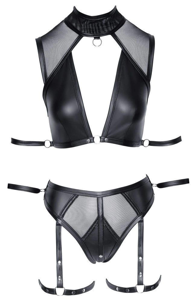 Cottelli Bondage komplet top i majtki XL czarny matowy z paskami