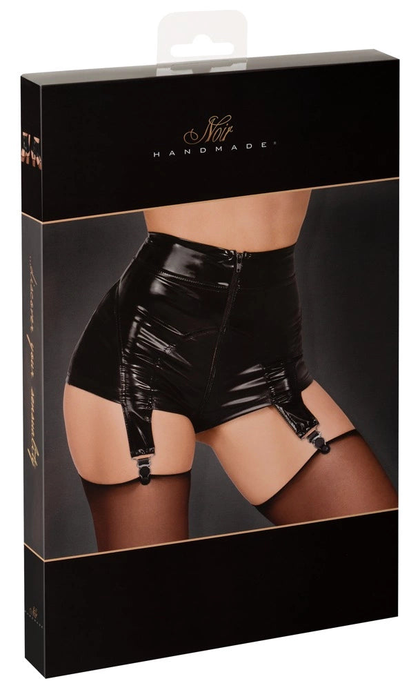 Noir Handmade XL - Matowe majtki z wysokim stanem, szelki do pończoch, czarne