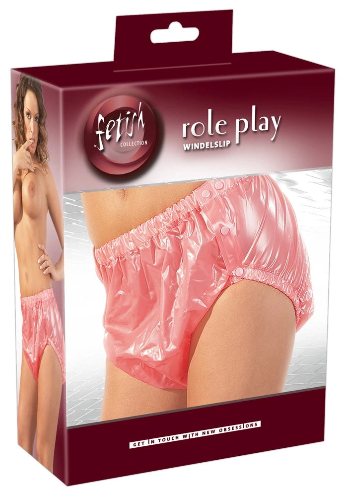 Fetish Collection majtki winylowe rożowe M/L z kieszenią na wkładkę