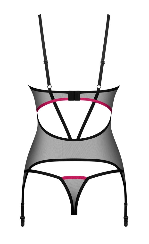 Obsessive Novenes XL/2XL Komplet dwuczęściowy z paskami czarny/rożowy