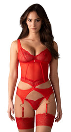 Obsessive Cupide Desir Komplet Koronkowy Czerwony L/XL Regulacja