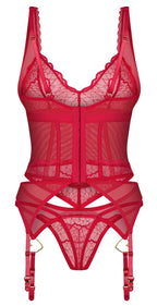 Obsessive Cupide Desir Komplet Koronkowy Czerwony L/XL Regulacja