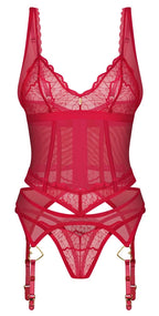 Obsessive Cupide Desir Komplet Koronkowy Czerwony L/XL Regulacja