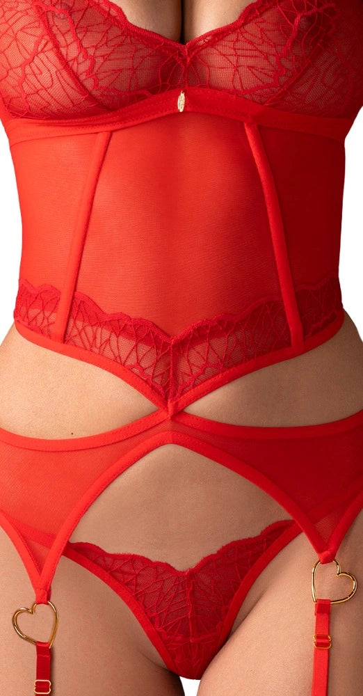 Obsessive Cupide Desir Komplet Koronkowy Czerwony L/XL Regulacja