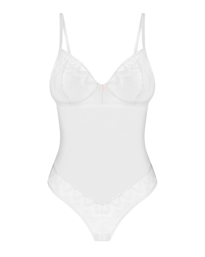 Obsessive Alissium Body białe koronka XL/2XL regulowane ramiączka