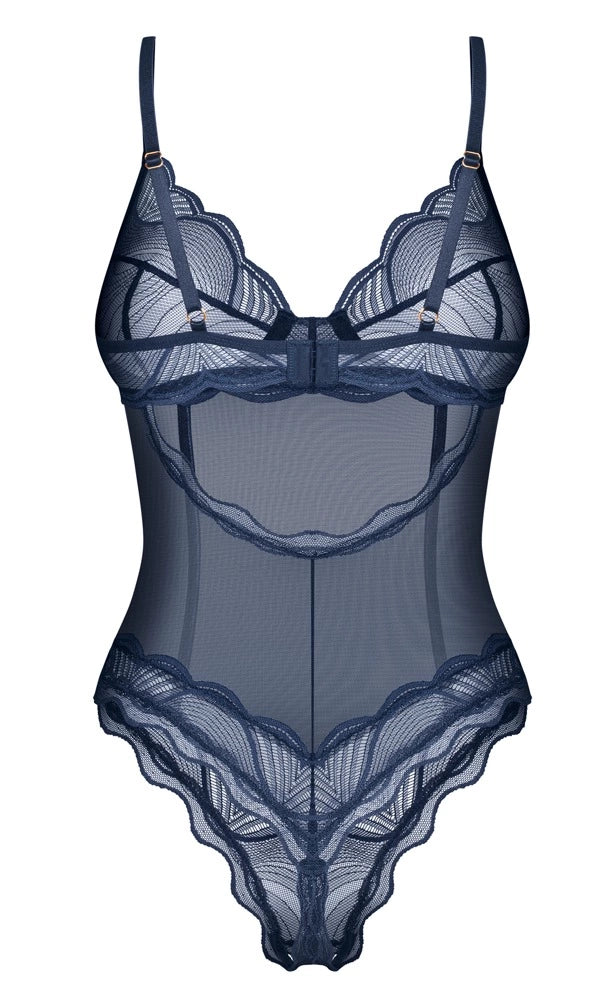 Obsessive Nightly Blue Body XL/2XL z koronką połprzezroczyste niebieskie