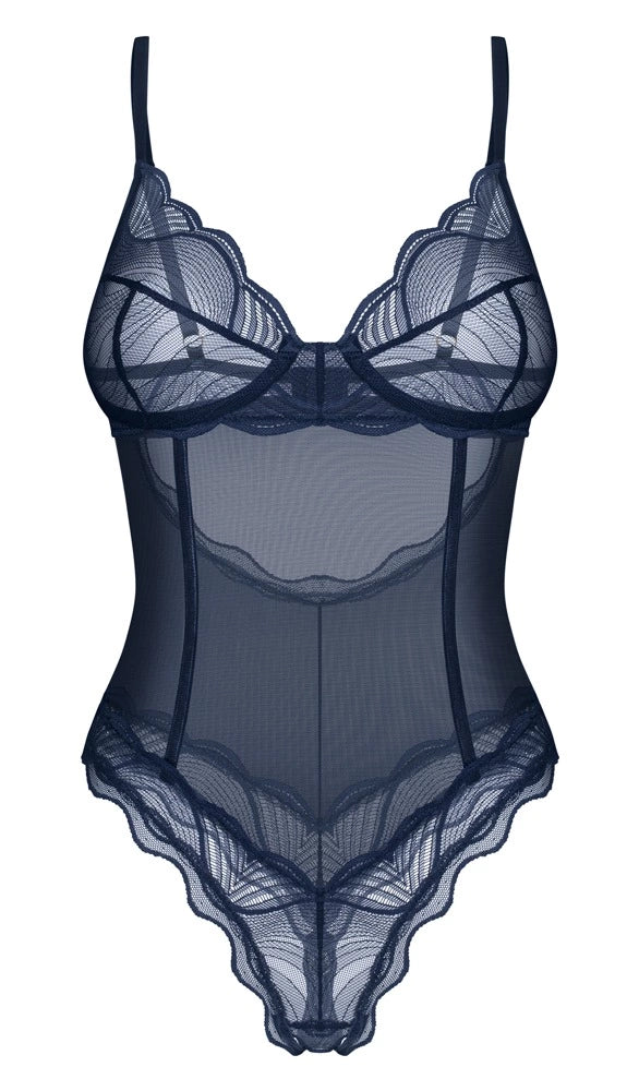Obsessive Nightly Blue Body XL/2XL z koronką połprzezroczyste niebieskie