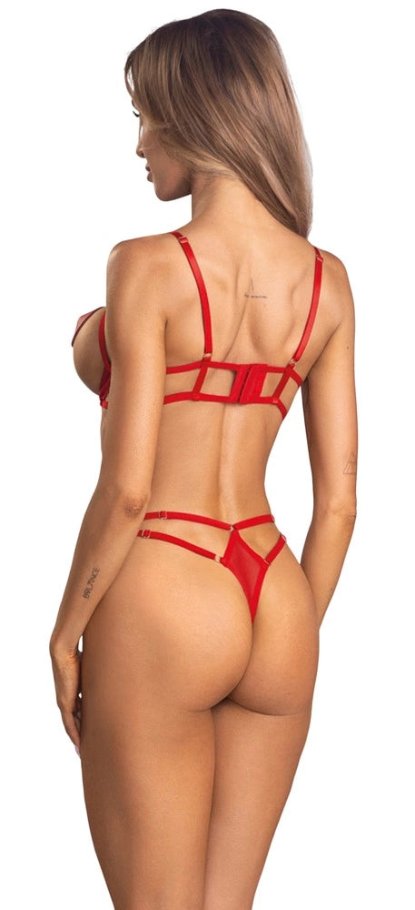 Obsessive Matildea Body L/XL czerwone, otwarty fason, koronka