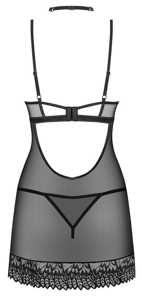 Obsessive Donarella komplet koszulka, stringi i choker XS/S czarny
