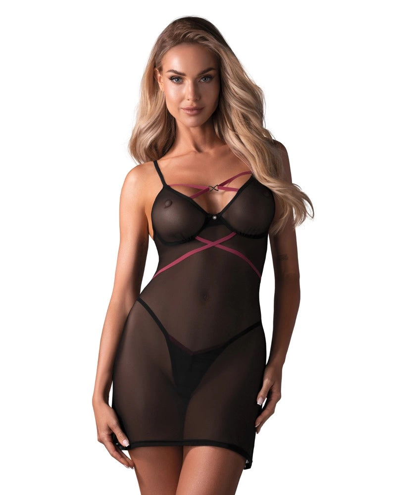 Obsessive Novenes komplet bielizny dwuczęściowy czarny XL/2XL