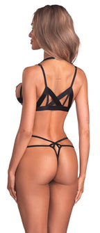 Obsessive Keira Lise S/M - Komplet z otwartym biustonoszem i stringami z winylu