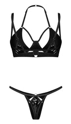 Obsessive Keira Lise komplet vinylowy BH + String 2XL/3XL czarny