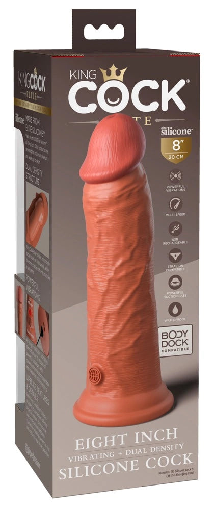 King Cock Elite Wibrator Silikonowy 20 cm z Pilotem i Przyssawką Ciemny