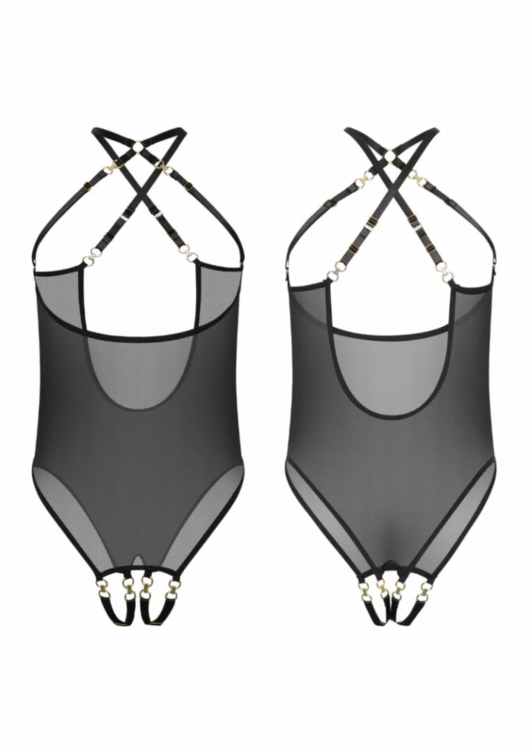 Kinky Diva Coquette Cupless & Crotchless Body - regulowany, czarny, S/M