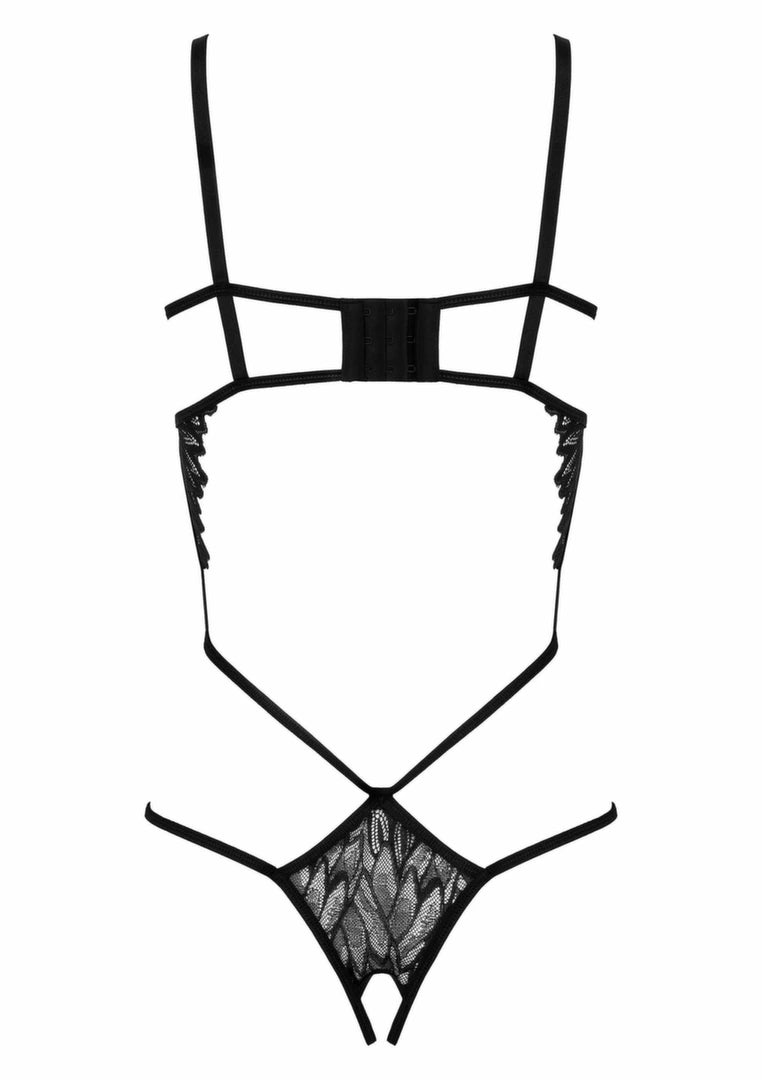 Body BD102 czarne koronkowe z geometrycznymi paskami Body