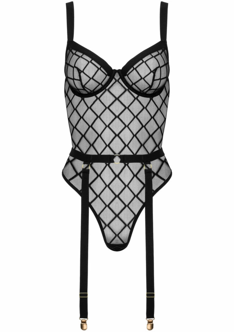 Body BD105 eleganckie siateczkowe z geometrycznym wzorem, czarne