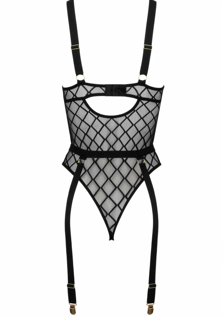 Body BD105 eleganckie siateczkowe z geometrycznym wzorem, czarne