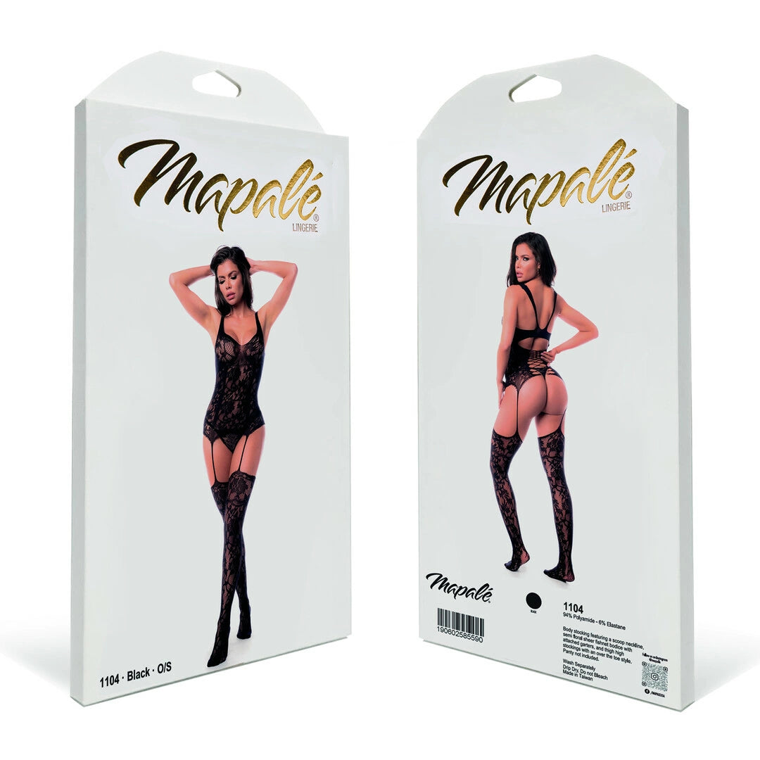 Leg Avenue Body z Siateczki Kwiatowej Czarny One Size z Paskami