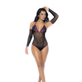 Mapele Fishnet & Lace Body komplet z rękawiczkami czarno-fioletowy uniwersalny