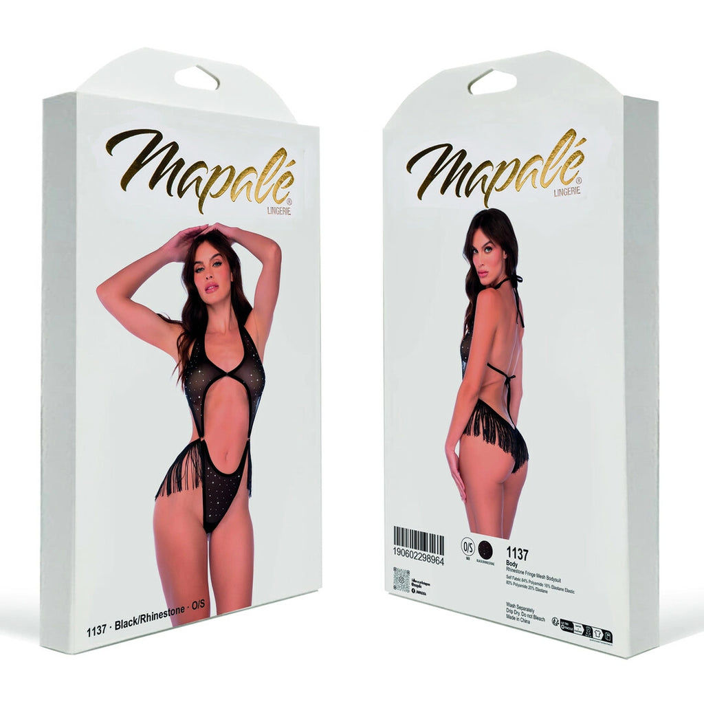 Mapele Body z Siatki z Kryształkami i Frędzlami Czarny One Size