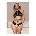 Allure komplet top i majtki L/XL koronkowe czarne paseczki