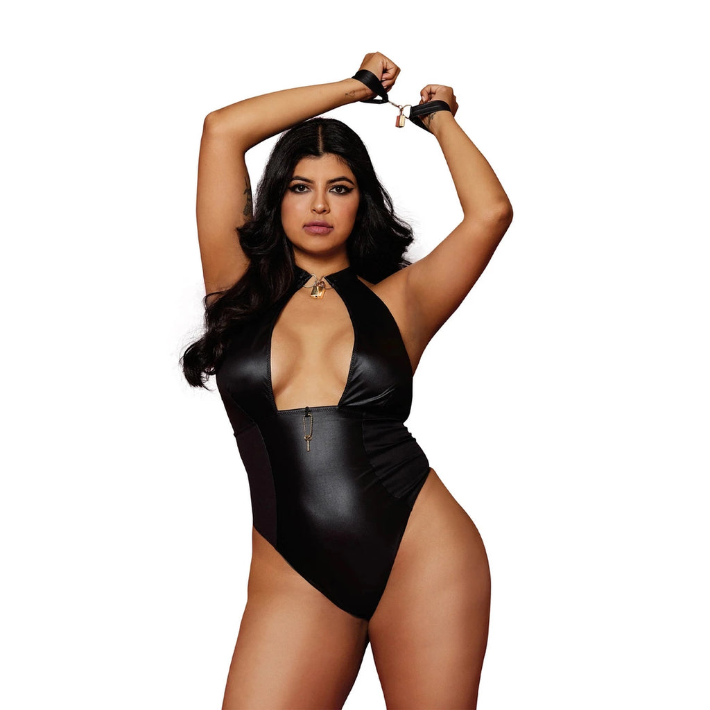 Dreamgirl Body Plus Size z kłodkami i paskami na nadgarstki