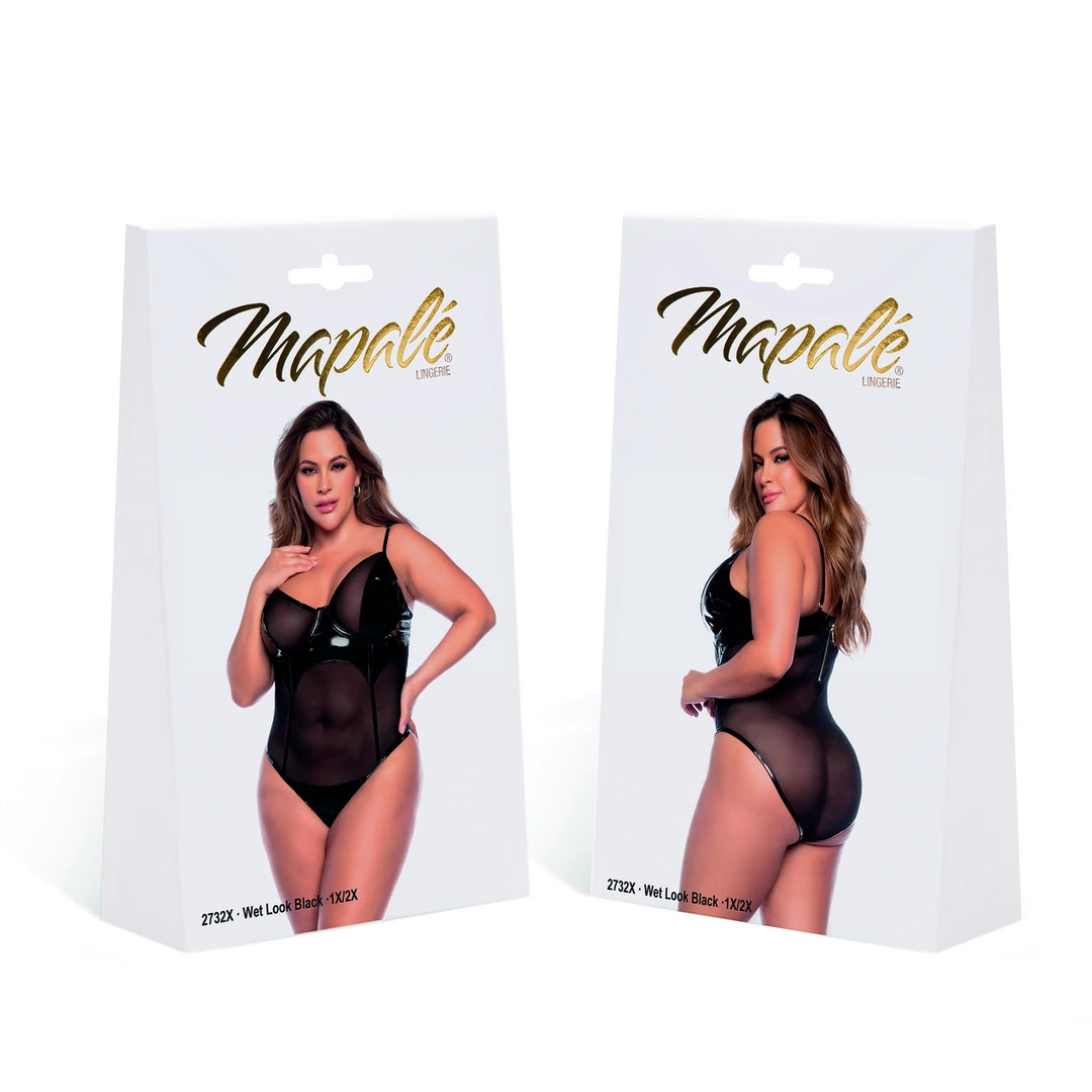 Mapale Bodysuit 1X/2X czarny winyl siateczka regulacja XL/XXL