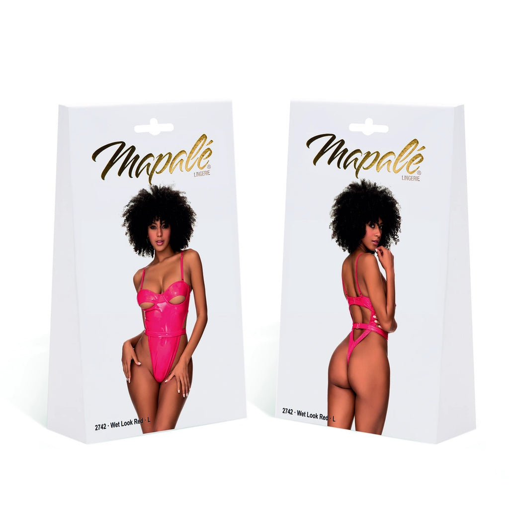 Mapale Teddy XL Wet Red - Body winylowe z regulacją i fiszbinami