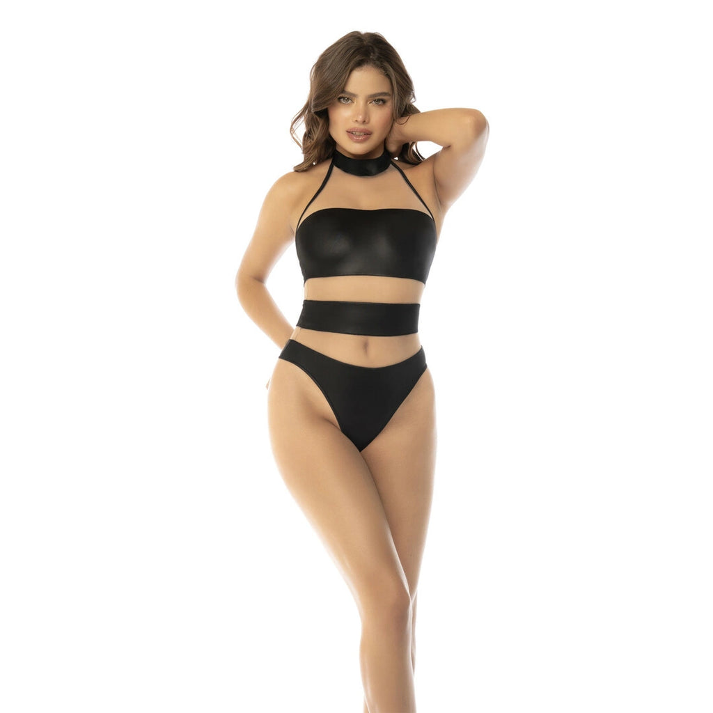 Mapale Bodysuit Halter M Nude/Czarny z siateczką i regulacją
