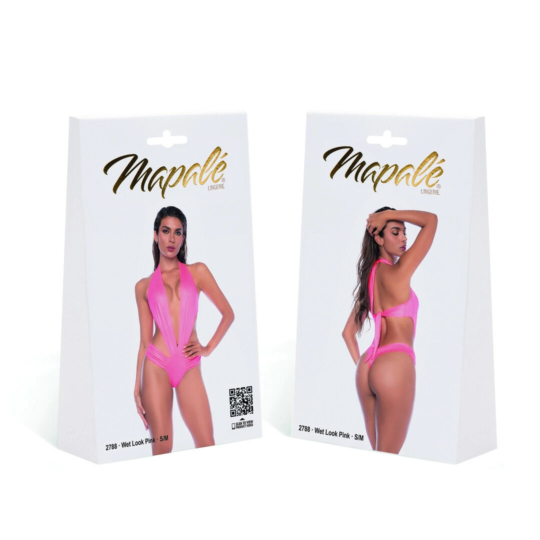 Mapale Bodysuit L/XL Wet Look Rożowy Regulowany