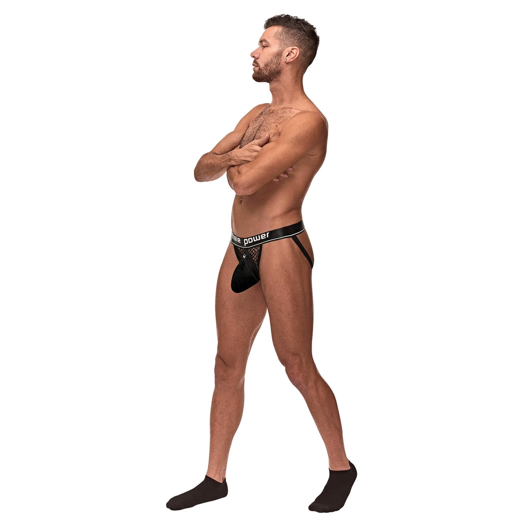 Male Power Cock Pit Net Jock - Majtki z kieszenią i otwartym tyłem, czarne