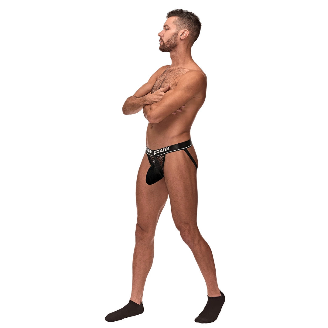 Male Power Cock Pit Net Jock - Majtki z kieszenią i otwartym tyłem, czarne