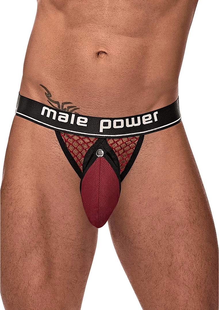 Male Power Cock Pit Net Elastyczne Majtki z Kieszenią i Otwartym Tyłem L