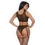 Forplay You a Vixen XL - komplet bielizny z pasem do pończoch, czarny