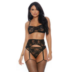 Forplay Lace Me Down komplet bielizny 3-częściowy XL czarny