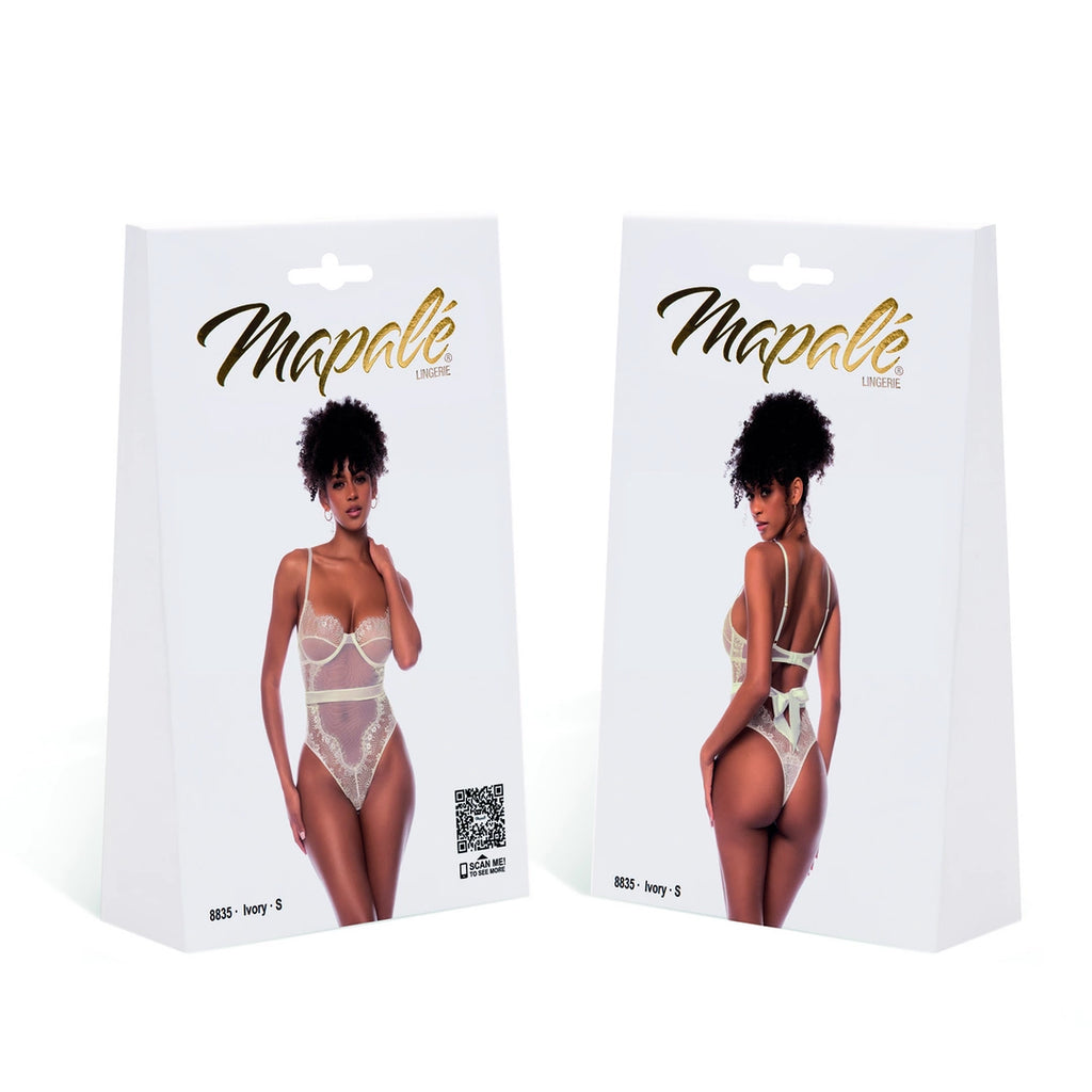 Mapale Teddy M Ivory - Koronkowe body z regulacją i zapięciem