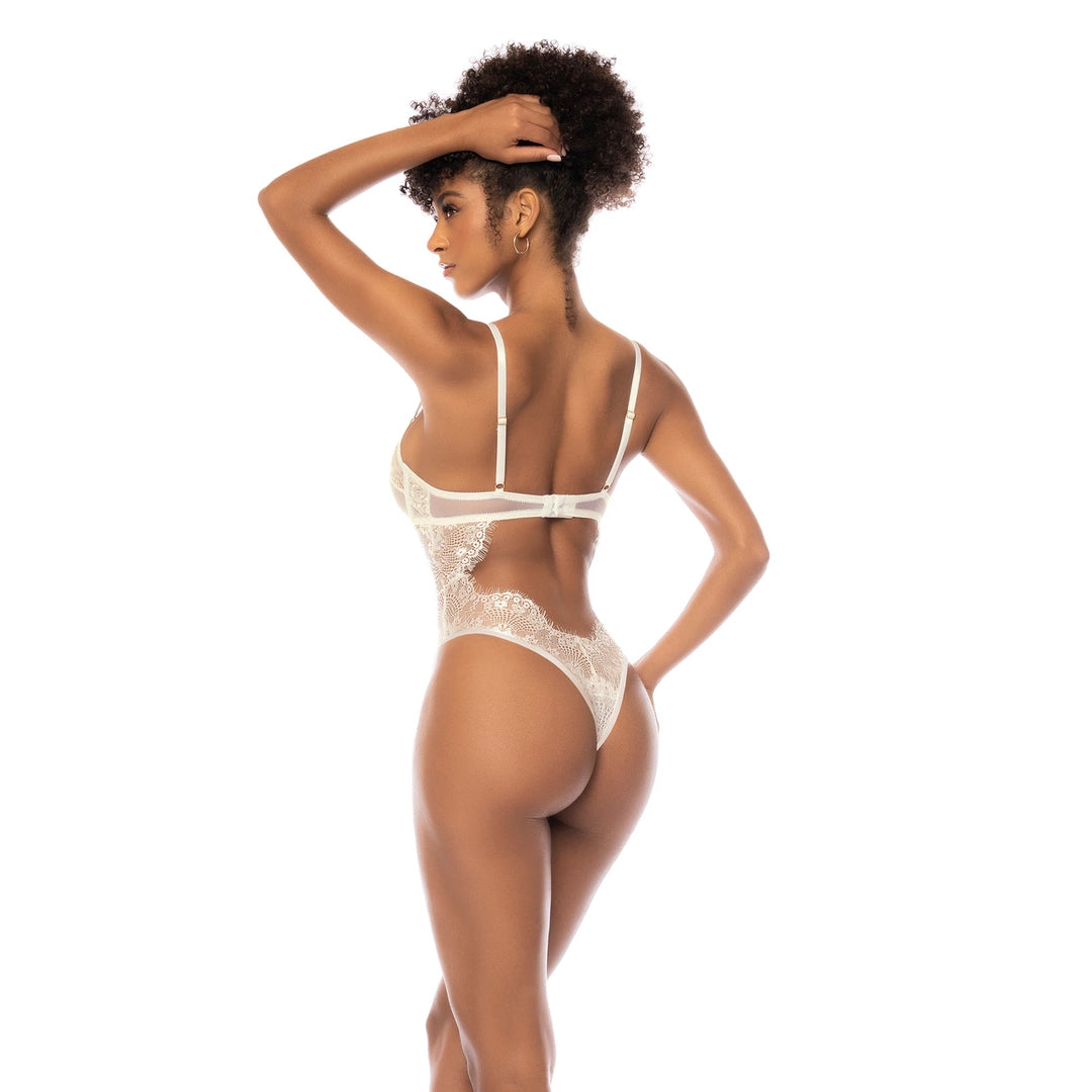 Mapale Teddy M Ivory - Koronkowe body z regulacją i zapięciem