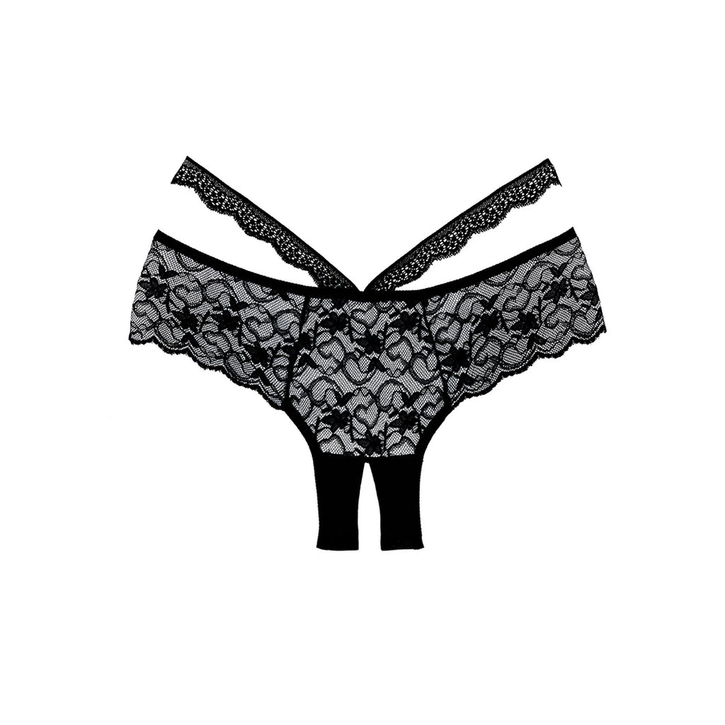 Allure Heartbreaker majtki koronkowe z otwartym klinem, czarne
